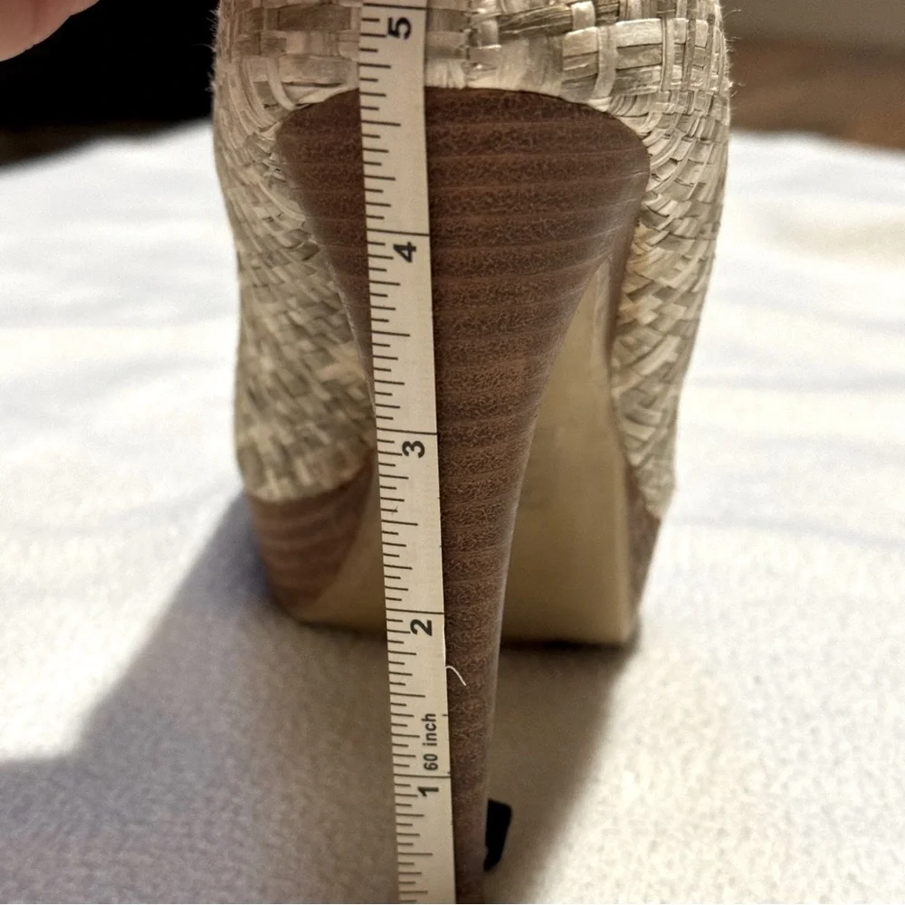 (6) Multi-Gradient Levity Raffia Woven Peep Toe Stiletto ~4.75” Heel